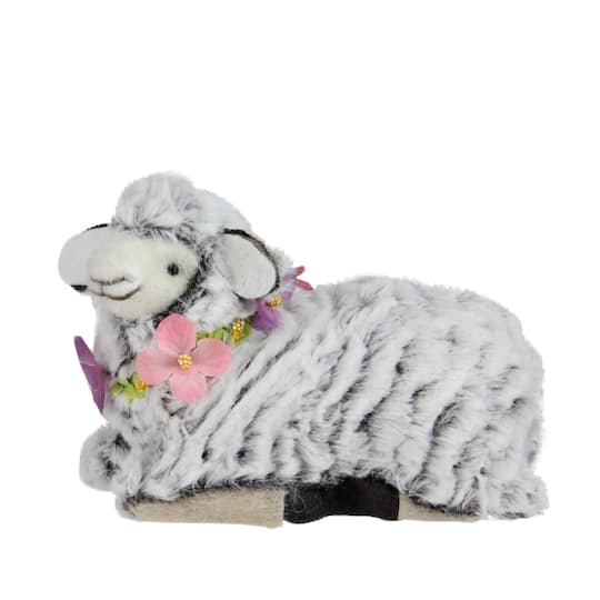 7" White & Brown Plush Kneeling Sheep Easter Figure